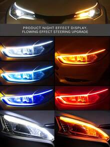 1 Pair Car LED Daytime Running Lights - 12V, Sequential Turn Signal, Compatible, Bright Yellow Flowing Light Design, Enhance Safety And Style - LED - View 3