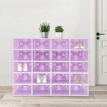 20 Stück Lila Faltbare Schuhboxen mit Herzgriff, Transparenter Klappdeckel Stapelbar aus PP/ABS, Groß Aufbewahrungsbox für Sneaker Pumps Sandalen Schlafzimmer Garderobe - Violett - Übersicht 1