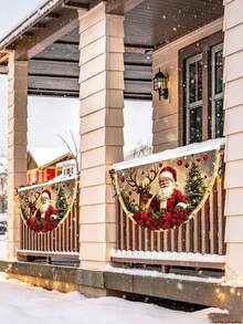 2pcs/1pc Christmas Themed Fan-Shaped Small Flag Decorations, Suitable For Christmas Party, Christmas Tree Decoration, Theme Party, Thanksgiving, New Year, Christmas Party Favors, Holiday Party And Holiday Scene Decoration - One Size Fits All - View 11