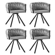 Dining Chair Set Grey Velvet Luxury - 4 Piece Set - 灰色 - 查看 6