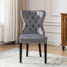 Dining Chair Set, 6 Piece Velvet Grey With Oak Legs - 灰色 - 查看 6