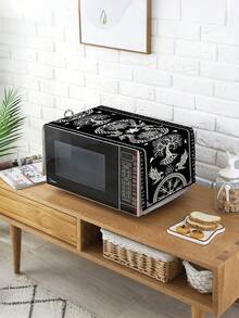 1pc, Theme Table Runner, Viking Style Printed Microwave Dust Cover, Protective Cover, Rectangular Tablecloth, Washable, Suitable For Home Dinner, Coffee Table, Kitchen And Dining Room Decor, Dining Table Decoration Party, Home Decor, Outdoor Patio Table Runner Decoration, Entryway Decor, Fireplace Cloth Decoration - Black - View 7