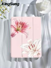 Kingsung 百合花紋平板保護殼，相容 iPad 9.7/10.2/10.5/10.9/12.9/Pro 11、第 10 代，相容 Galaxy Tab S6 Lite 10.4 吋，相容 Kindle Paperwhite 第 12 代 2024、Kindle (第 11 代) 2022 版本，柔軟防摔，智慧支架/自動喚醒/睡眠 - 彩色 - 查看 3