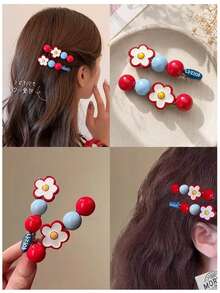 4/2pcs New Women's Front Hair Clips, Side Hair Clips, Exquisite Flower & Bird Beak Design Hair Accessories - Multicolor - View 3
