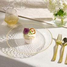 50/25/10pcs 10.25 Inch And 7.5 Inch Clear Hammered Single Gold Rim Round Dinner Plates And Food Trays, Shatter-Resistant Lightweight Tableware Set, Suitable For Parties, Weddings, Adults, Children, Home, Gold Rim Tableware, Thanksgiving, Christmas - View 5