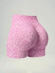 UONNOU 1件春夏女款運動塑形短褲，豹紋印花，蜜桃提臀，收腰顯瘦，腹部控制，適合瑜珈、跑步、健身、日常休閒、時尚穿搭、通勤 - 彩色 - 查看 2