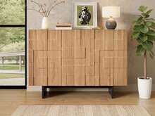 Modern Sideboard, Black Natural Wood With Adjustable Shelves - 黑與自然 - 查看 11