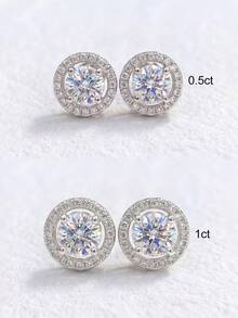 一对0.5-1.0克拉圆形莫桑石925纯银耳钉 - 优雅奢华的订婚、结婚、送给闺蜜、生日、周年纪念礼物。新娘首饰。 - 銀色 - 查看 2