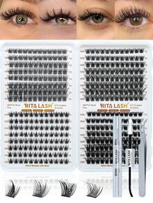 RITALASH RITA 2560/640pcs Eyelash Extension Set, Thick Eyelash Extension Kit 10-16mm, Dense Eyelash Clusters 30D+40D+50D+60D+80D+100D+W05+W06+W02+W04, Single Eyelash Set Includes Eyelash Glue, Eyelash Tweezers, DIY Eyelash Extension - Black - View 16