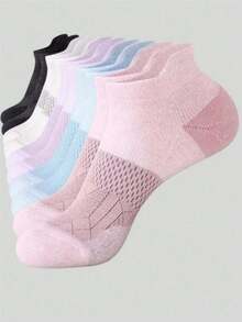 1/3/5/6/10 Pairs Women's Low-Cut Short Socks, Spring/Summer Short Tube Fitness Badminton Running Tab Socks - Multicolor - View 1
