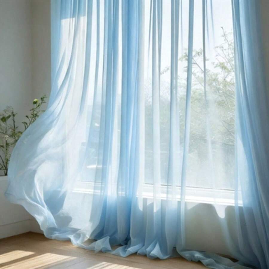 1PC Elegant Light Blue Semi-Sheer Curtain, Wrinkle-Resistant Breathable Window Decor, Suitable For Wedding, Party, Photo Backdrop, Home Decoration, No Electricity Required, Easy Installation, Smooth Fabric, Lightweight Material - Blue - View 1