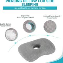 Ear Piercing Pillow - Protects Ears, Prevents Pressure On Ears, Hollow Design For Side Sleeping, Ear Piercing Support, Ear Pillow - Grey - View 9