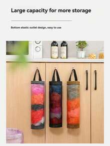 Wall-Mounted Plastic Bag Storage Rack, Large Capacity Mesh Storage Bag, Multi-Functional Kitchen Trash Bag/Shopping Bag Organizer, Reusable Hanging Dispenser, Suitable For Home And Bathroom - Black - View 9