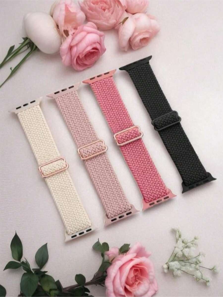 4 Packs Braided Stretchy Solo Loop Compatible With Apple Watch Band 49mm 45mm 44mm 46mm 42mm 41mm 40mm 38mm For Women And Men, Soft Nylon Elastic Sports Wristband Suitable For Apple Watch Ultra 11/10/9/8/7/6/5/4/3/2/1 SE - Multicolor - View 1
