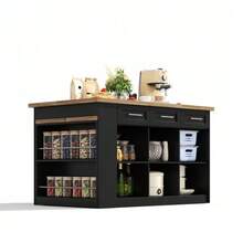 Multifunctional Kitchen Island, 150x96 Cm, With A Pull-Out Dining Table In Black, Laminated Wood Finish Countertop/Tabletop, And Integrated Storage Cabinets. Ideal For Family Kitchens And Entertaining Guests. - Black - View 5