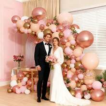 Rose Gold Balloon Garland Set, Nude, Pale Pink, Metallic Gold, Matte White Balloons, Gold And Rose Gold Confetti, Foil Balloons, 125pcs Different Sizes With Accessories, Suitable For Wedding, Bridal Shower, Princess Party, Girl Birthday, Baby Shower, Wedding Decoration, Home Decoration, Room Decoration, Christmas, Photo Backdrop Decoration, Thickened Latex, And Harmless - Multicolor - View 4