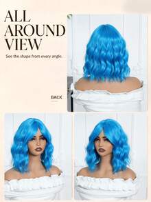 Women's Shoulder-Length Christmas Green Curly Bob Wig With Bangs, Beautiful Colorful Heat-Resistant Synthetic Hair, Suitable For Holidays, Daily Fashion, Cosplay, Halloween And Christmas, Braided Wig - Blue - View 5