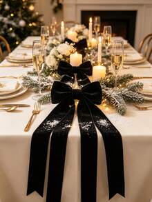 Flocked Ribbon Christmas Ribbon Suitable For Christmas Tree Decoration, Christmas Sleigh Decoration, Christmas Dinner Decoration, Christmas Window Display Decoration, Flocked Satin Ribbon Bow 3/8 Inch X 10 Yards (Multiple Sizes Available) With Paper Spool Easy To Store - Black, Size 10 - View 7