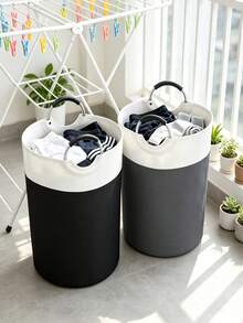 Extra Large Laundry Basket With Soft Padded Handles - Fabric Laundry Hamper, Foldable Round Basket, Suitable For Various Room Types, Casual Style Clothes Storage Box, Laundry Accessories, Laundry Basket, Space Saving - Multicolor - View 10