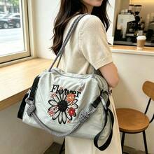 New Fashion Embroidered Floral Pattern Sports Shoulder Tote Bag, Casual Versatile Commuter Large Capacity Waterproof Scratch-Resistant With Lining And Shoulder Strap Handheld Tote Bag For Women - Multicolor - View 2