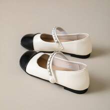 Women's Two-Tone Mary Jane Flats, Pearl Strap Square Toe Casual Shoes, Suitable For Daily Commute, Dating And Leisure Outings - Beige - View 7