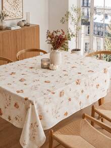 1pc Minimalist Autumn Pumpkin Round Tablecloth, Cream Polyester Dining Table Cover With Small Maple Leaf, Branch And Fall Pumpkin Print, Decorative Table Linen For Kitchen, Dining Room, Thanksgiving Dinner, Harvest Party And Home Decor - Multicolor - View 13