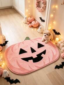 1pc Pink Halloween Pumpkin Welcome Doormat, Small Rug, Home Decor, Area Rug, Casual Blanket, Bedside Rug, Bedroom Carpet, Washable - Multicolor - View 4