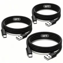 كابل شحن سريع USB Type-C، كابل شحن وبيانات USB-A إلى USB-C (مضفر من النايلون 33 قدم/6.6 قدم/10 قدم)، متوافق مع Galaxy S25/24/S23/S22/S21، الهواتف، متوافق مع iPhone 16/16 ProMax/15 Plus/15 Pro/15 Max، متوافق مع Redmi والهواتف وهواتف Android الأخرى كابل شحن - الأسود - مشاهدة 8