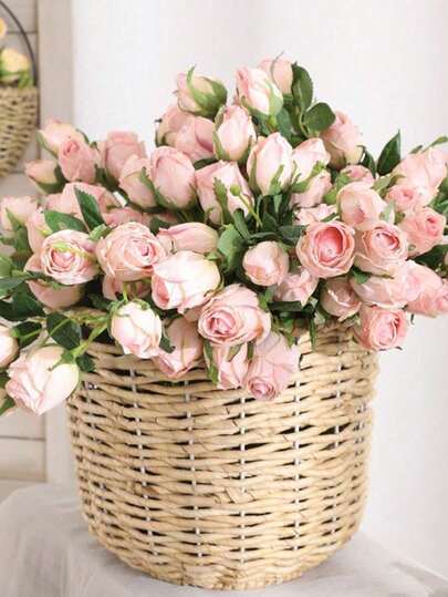 1/3 Pcs Pink Artificial Roses, Artificial Dried Roses, Nordic Style 7 Pcs Small Artificial Roses/Plants, Autumn Farmhouse Decor Rose Bouquet, Suitable For DIY Vase, Dining Table, Office, Garden, Party, Wedding, Seasonal Home Decor, Birthday Gift, Room Decoration