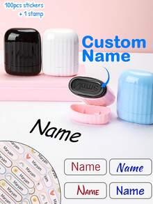 1 Stamp + 100 Stickers Personalized Signature Stamp,Custom Clothing Name Stamp,Customized Solid Color Handwritten Signature Stamp - Style a - View 1