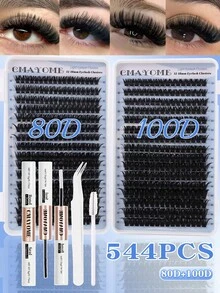 544/640 Clusters Fluffy Individual False Lashes, 10D‑80D Large‑Capacity Multi‑Spec Cluster Lashes. Multiple Styles For Natural & Dense Looks. Waterproof Lash Kit Comes With Matching Tools To Create Exquisite Makeup Effects. - Multicolor - View 5