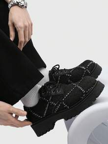 Spring/Summer New Chunky Heel Casual Dress Shoes For Men, Business Low-Top Lace-Up Formal Shoes, Party Wedding Minimalist Derby Shoes, Suitable For Commuting, Dating And Work - Black - View 5