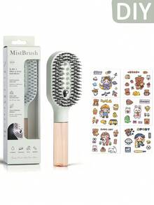2-In-1 Spray Hairbrush With 6 DIY Stickers, Refillable Spray Brush For Wet And Dry Hair Detangling, Anti-Static Styling Tool, Personalized Hairbrush Gift - Multicolor - View 22