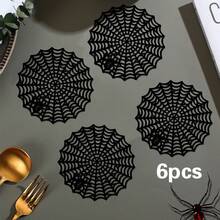 6/12pcs Halloween Spider Web Coasters, Suitable For Wedding Party Table Decor, Spider Web Coasters, Wedding Banquet Coffee Cup Coasters - Multicolor - View 13
