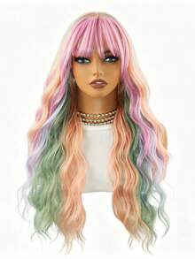 New Colorful Cosplay Wig For Women With Straight Bangs And Short Curly Hair Full Head | Heat-Resistant Material Wig | Suitable For: Daily Commute, Outdoor Travel, Party Gathering, Holiday Celebration, Film & TV Cosplay, Romantic Date - Multicolor - View 10