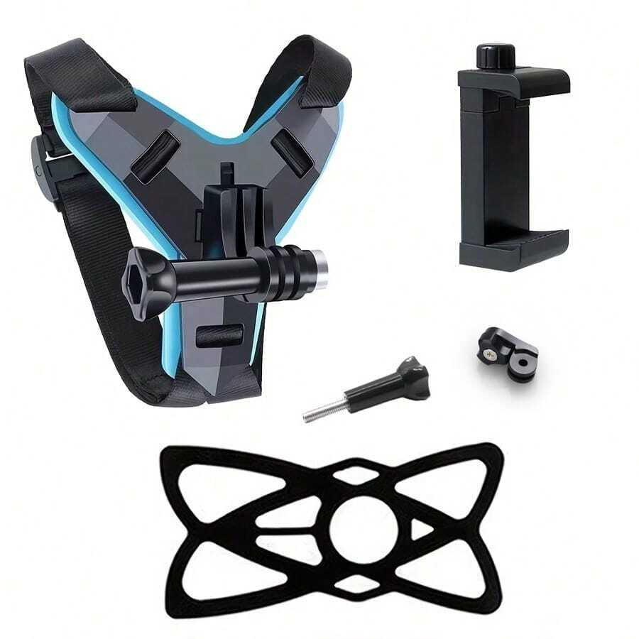 Motorcycle Helmet Adjustable Phone Mount + Anti-Loss Phone Net Compatible With Hero 13/12/10/9/8/7/6/5 Helmet Mounting Bracket Non-Slip Silicone Pad Action Camera Mount - Multicolor - View 1