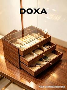 DOXA 紋理三層抽屜式手錶收納盒 中性多層收納盒 適合收藏與送禮 空盒 - 棕色 - 查看 3