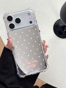 1 pieza Funda de teléfono con espejo de estética minimalista, lunares blancos, impresión de letras rosas ALL THE BEST, a prueba de golpes, accesorio de maquillaje para mujeres, adecuado para Apple 17E/17promax/13/11/17/16/14/15/15 Pro/15 Plus/15ProMax/ Max/Xr/11Pro/12Pro/13Pro/14Pro/17Pro/17Air/16Pro/16Plus/16ProMax/17ProMax&Galaxy A26/A56/A57/A55/A06/A17/A54/A14/A12/A13/A15/A32/A33/A24/A52S/S20/S21/S22/S23/S24/S23Plus/S24ultra/S25/A15/A33/A23 - Plateado - Ver 1