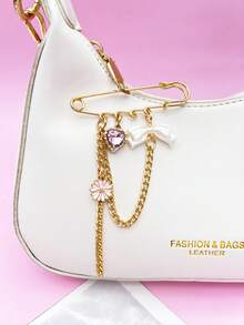 1 pieza/1 set, Encantador colgante de bolso con perla y estrella de mar, broche de lazo perlado encantador, llavero de bolso con diamante rosa premium, colgante de bolso para mujer, medalla de Charm para mochila, colgante de cadena para bolso de hombro, decoración de habitación, regalo de graduación escolar y vacaciones - Multicolor - Ver 2