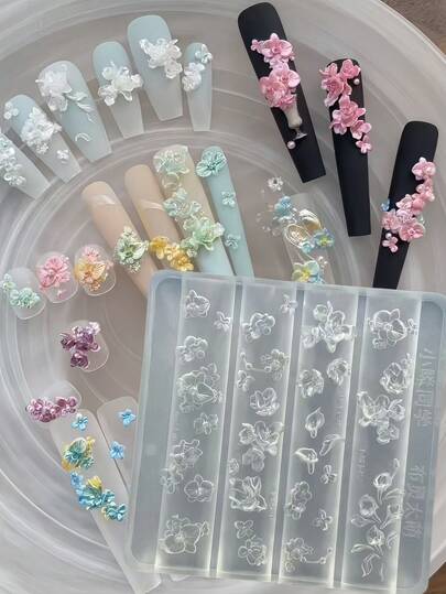 1pc Nail Art Mold Hand Carved Pearl Chain Butterfly 3D Embossed Nail Decoration Silicone Mold