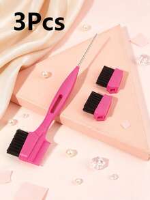 2/3 Pcs Professional Dual-Ended Edge Control Brush & Steel Pin Tail Comb, 2-In-1 Eyebrow Brush Hair Styling Tool, Precision Sectioning For Braiding, Portable For Home Salon Travel On-The-Go Touch Ups - Multicolor - View 16