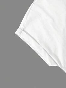 Tween Girls'  Cotton Cropped Cuffed Sleeve Tee, Graphic Print,  Cute Sweet Preppy Girl Style - White - View 9