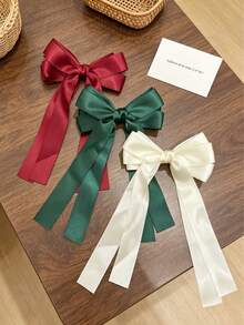 3pcs Satin Tri-Color Ribbon Bow Spring Clip Set, Saudi National Day Atmosphere Hair Accessories For Girls Back Of Head - Multicolor - View 5