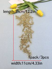 新款经典刺绣蕾丝、水晶亮片、网布胸花 DIY 服装配饰，适合服装，长度：27-36 厘米，宽度：11-15 厘米 - 金色 - 查看 10