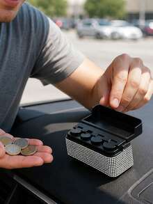 Rhinestone Car Coin Holder, Suitable For Most Cars And Trucks, Car Accessories Storage Box, Euro Coin Storage Box, Compact Car Coin Holder/Applicable, Convenient Mini Storage Box, Creative Storage, Easy To Put In And Take Out, Mini Car Coin Storage Box/Center Console Storage Box And Remote Control Storage Box/Suitable For Most Cars And Trucks/Space-Saving Multi-Functional Storage Box/Essential Accessory For Commuting And Road Trips, Teacher's Day Gift, Back To School, Halloween, Christmas Gift - Multicolor - View 6