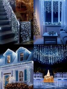 1 pieza Guirnalda de luces solares de pilar de hielo, 97/160 LED Luces de hadas para exteriores, 8 modos de iluminación, IP65 impermeable Luces de cortina, Balcón, Jardín, Aleros, Fiesta, Pared, Ventana, Porche, Patio, Pabellón, Decoración de fiesta de Navidad, Luz decorativa colgante-5.5M/7M - Luces LED solares tipo carámbano - Ver 12