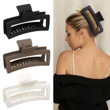 1 Set Of 3 Large Square Hair Claws, Back Of Head Hair Claw, Fashionable Versatile, Minimalist Solid Color Hair Accessories, Suitable For Thick Hair, Ideal For Daily Outings, Casual Gatherings, Commuting To Work, Travel Vacations, Face Washing, Bathing, Makeup Matching And More - Multicolor - View 3