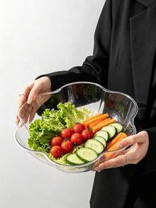 1pc Large Capacity Transparent PET Fruit & Vegetable Bowl, High Transparency Visible Texture, Petal Wave Ruffled Open Design, Shatter-Resistant And Durable, Clear Without Impurities, Suitable For Holding Vegetables, Fruits, Salads, Snacks, Nuts, Also As A Vegetable Washing & Draining Container, Fits Home Kitchen Meal Prep, Living Room Fruit Display, Picnic, Party, Daily Use, Holiday Hosting - Clear - View 8