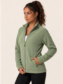AHTELB Women's Solid Color Fleece Jacket, Women's Autumn/Winter Fleece Jacket, Women's Raglan Sleeve Fleece Jacket, Suitable For Girlfriend's Autumn Outfit - Green - View 4