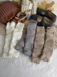 3/5 Pairs Random Women's Solid Color Ribbed Ruffle Edge High Elastic Warm Soft Knit Socks, Preppy Style, Suitable For Winter Daily Wear - Multicolor - View 8